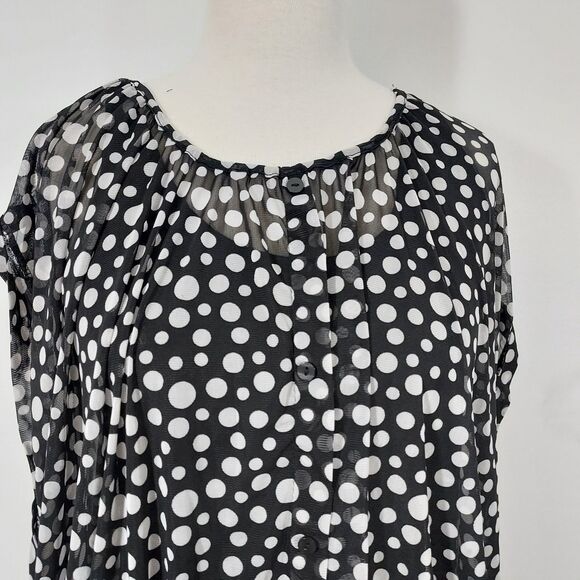 French Laundry Women's Shirt Top Size L Black White Polka Dot Polyester Spandex - Picture 3 of 11